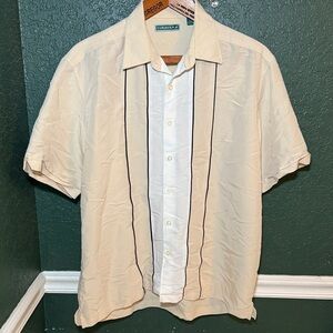 Cubavera Men's Tan and White Short Sleeve Button Down Shirt Untucked Large